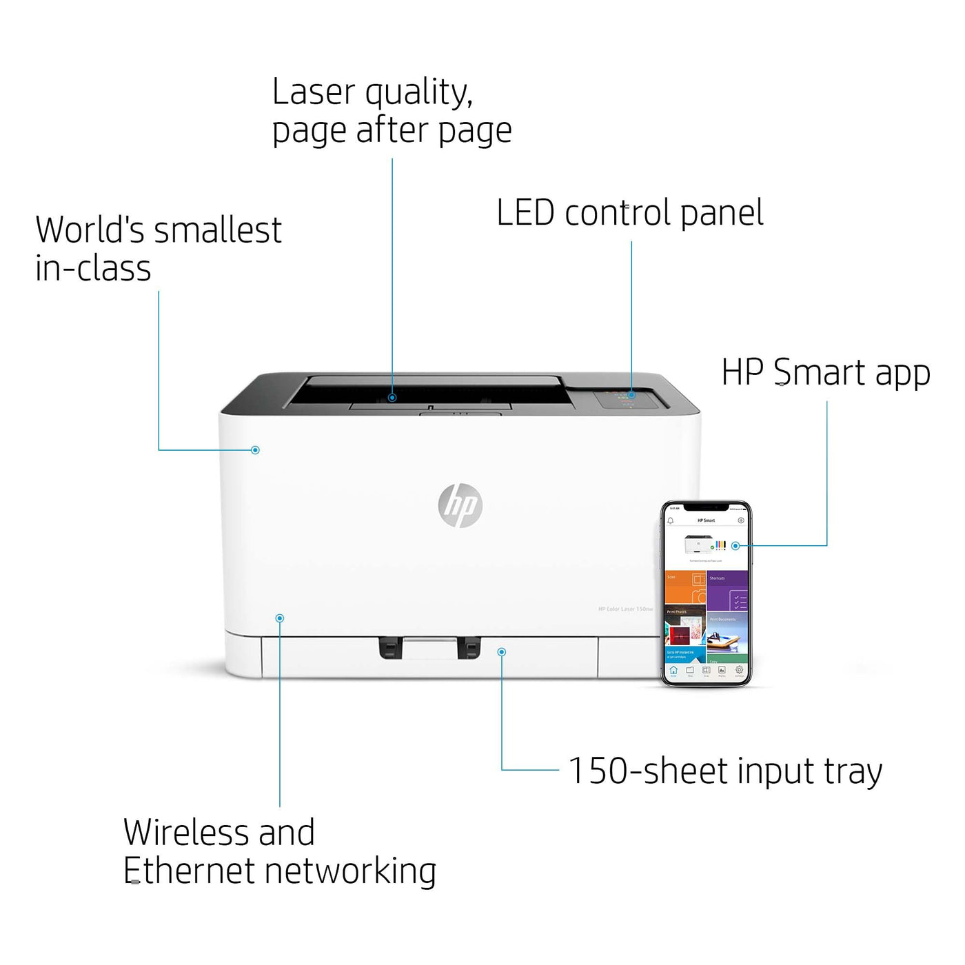 HP Color Laser 150nw Farb-Laserdrucker (Drucker, USB, LAN, WLAN),weiß-grau
