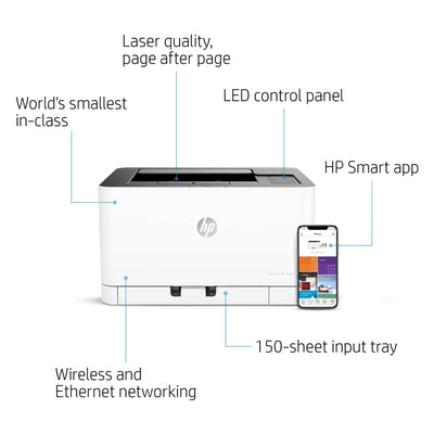 HP Color Laser 150nw Farb-Laserdrucker (Drucker, USB, LAN, WLAN),weiß-grau