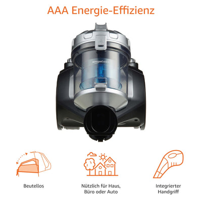 Amazon Basics Zylinder-Staubsauger, leistungsstark, kompakt und leicht, ohne Beutel, für Hart- und Teppichböden, HEPA-Filter, 700 W, 2.0 L, EU, Schwarz/Blau