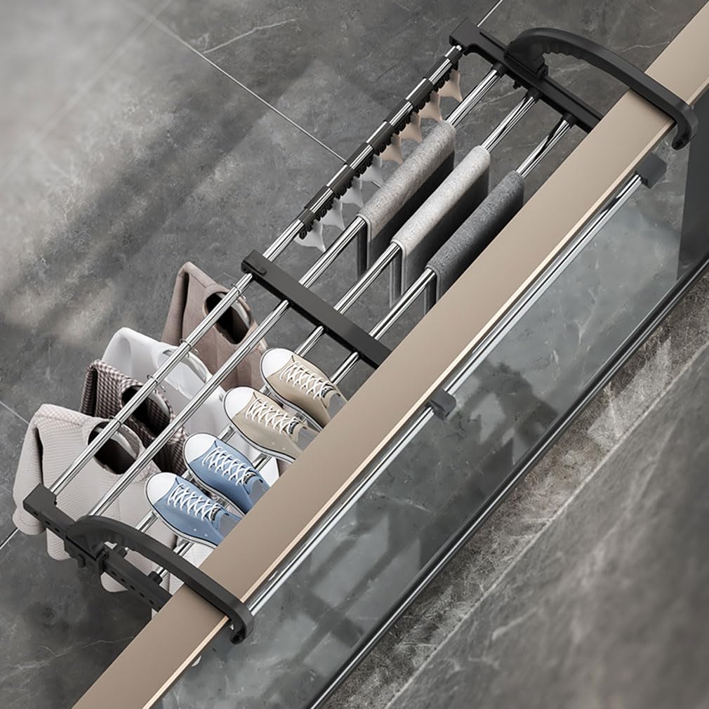 johgee 64-110cm heizkörper Wäscheständer heizkörpertrockner wäscheständer Balkon, ausziehbar wäschetrockner, 6.6m Trockenleinenlänge multifunktional wäscheständer Turm Wäscheständer balkongeländer