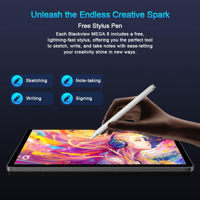 Blackview Mega 8 13 Zoll Tablet Android 15, 36GB+256GB+2TB Erweiterung, Quad-box Speakers, 2K FHD+ Gaming Tablet AI, 4G LTE 5G WiFi, 50MP AI Camera,11000mAh,PC Mode, Hülle+Intelligenter Stift, Schwarz
