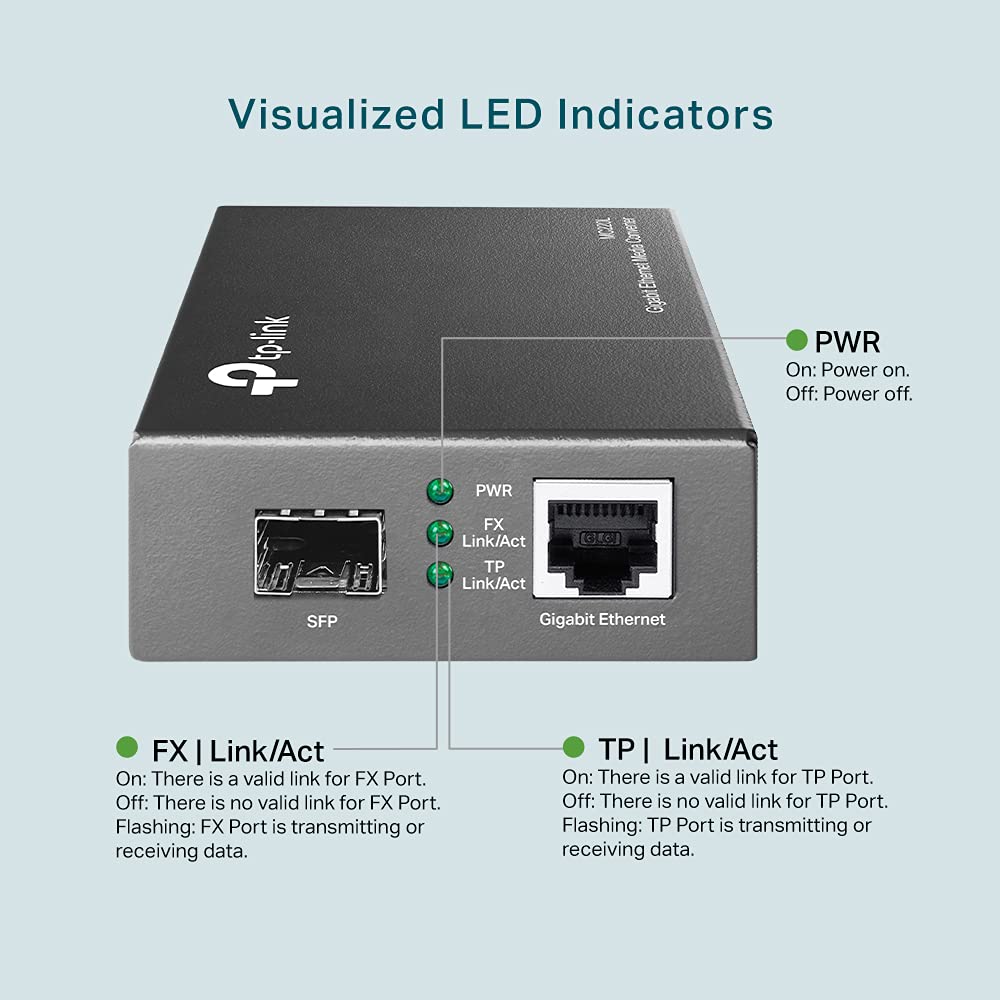 TP-Link Gigabit SFP Media Converter, Complies with IEEE 802.3ab and IEEE 802.3z, FX Port Supports Hot-Swappable (MC220L)