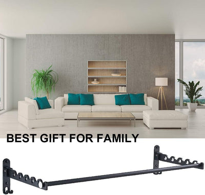 LIVEHITOP Kleiderstange Wand, Faltbarer Wäscheständer Zubehör Kleiderbügel Hakenstange Stange Aluminium für Badezimmer Schlafzimmer Hotel (Schwarz, 2)