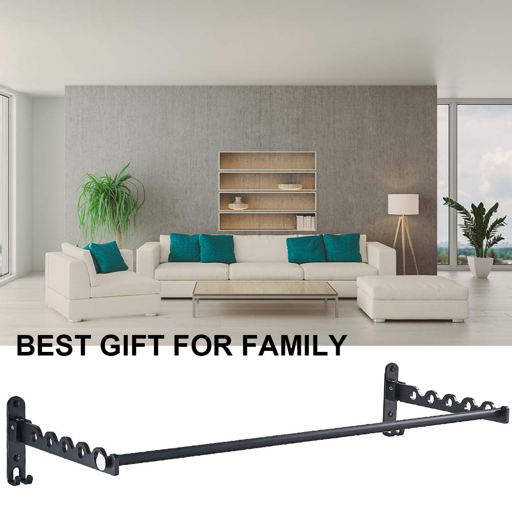 LIVEHITOP Kleiderstange Wand, Faltbarer Wäscheständer Zubehör Kleiderbügel Hakenstange Stange Aluminium für Badezimmer Schlafzimmer Hotel (Schwarz, 2)