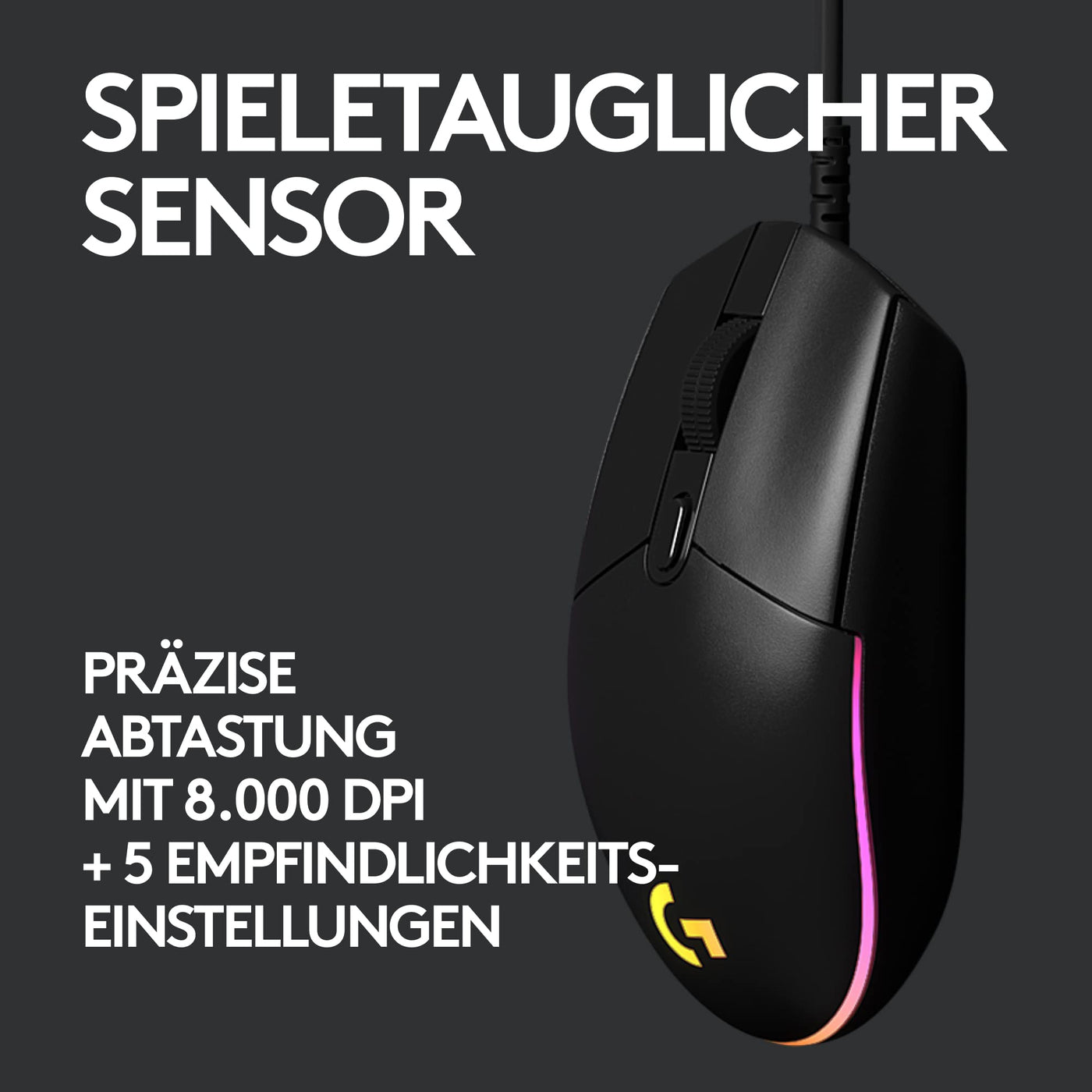 Logitech G203 Gaming-Maus mit anpassbarer LIGHTSYNC RGB-Beleuchtung, 6 programmierbare Tasten, spieletauglicher Sensor, Abtastung mit 8.000 DPI, Geringes Gewicht - Schwarz