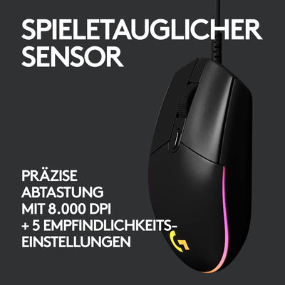 Logitech G203 Gaming-Maus mit anpassbarer LIGHTSYNC RGB-Beleuchtung, 6 programmierbare Tasten, spieletauglicher Sensor, Abtastung mit 8.000 DPI, Geringes Gewicht - Schwarz