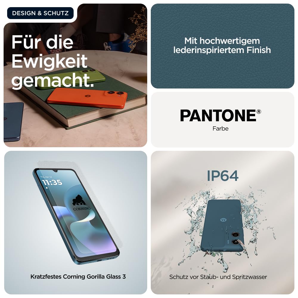 Motorola Moto g06 Smartphone (Kratzfestes 6,88"-HD+-Display Dank Corning Gorilla Glass 3, wasserabweisend, 50-MP-Kamera, 4/256 GB, 5100 mAh, TurboPower-Aufladen) Pantone Tapestry, inkl. Schutzcover