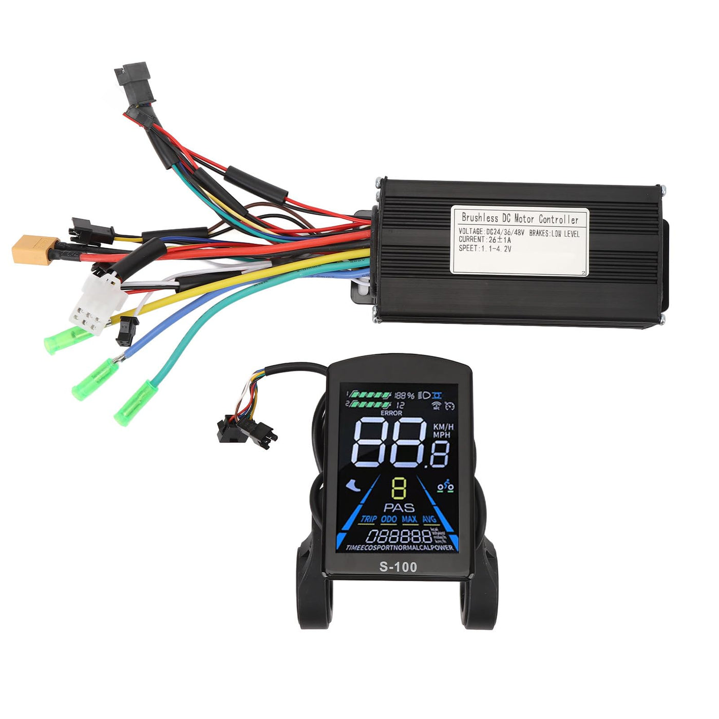 MechKit Elektrofahrrad Brushless Motor Controller Kit, 36V 48V 500W 750W 26A 3 Mode Sinuswelle Controller mit LCD Display Panel für E-Bike