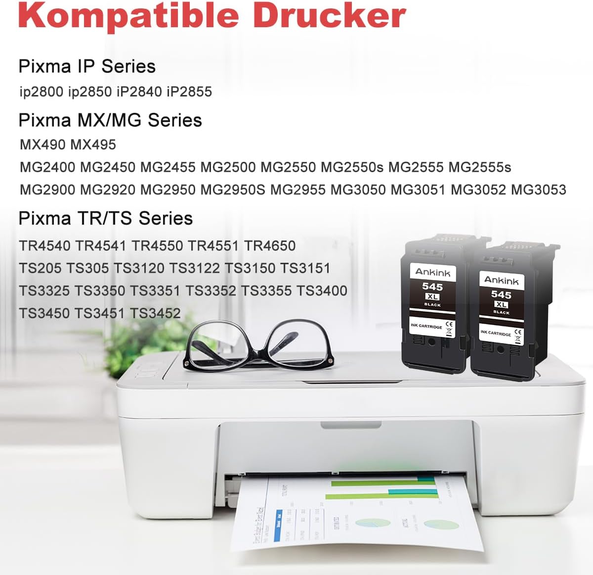 ANKINK Kompatibel Tintenpatrone Druckerpatronen als Ersatz für PG 545XL für Canon Patrone 545 XL für MG2450 MG2550 MG2950 MG2550s TR4550 TR4551 TR4650 TS3350 IP2850 MX490 MX495 MG3050, Schwarz 2 Pack