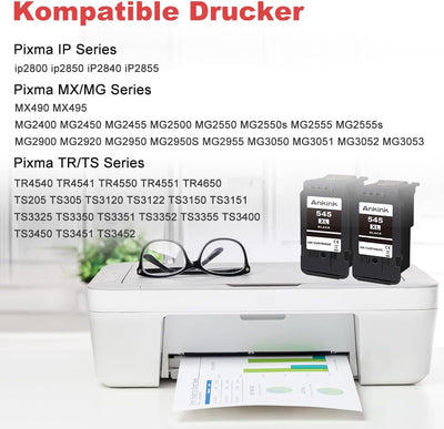 ANKINK Kompatibel Tintenpatrone Druckerpatronen als Ersatz für PG 545XL für Canon Patrone 545 XL für MG2450 MG2550 MG2950 MG2550s TR4550 TR4551 TR4650 TS3350 IP2850 MX490 MX495 MG3050, Schwarz 2 Pack