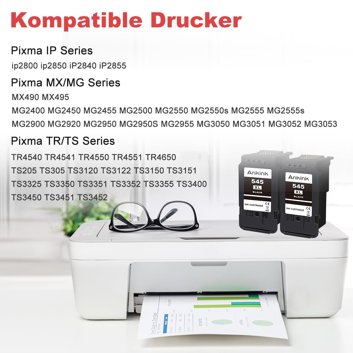 ANKINK Kompatibel Tintenpatrone Druckerpatronen als Ersatz für PG 545XL für Canon Patrone 545 XL für MG2450 MG2550 MG2950 MG2550s TR4550 TR4551 TR4650 TS3350 IP2850 MX490 MX495 MG3050, Schwarz 2 Pack