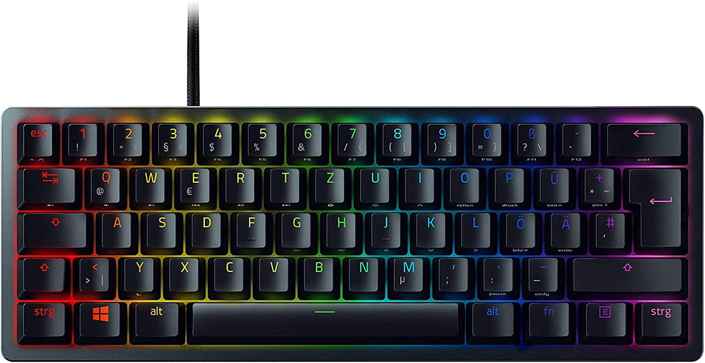 Razer Huntsman Mini (Purple Switch) - Kompakte 60% Gaming Tastatur (Klickende Optisch-Mechanische Switches, Doubleshot PBT-Tastenkappen, Abnehmbares USB-C Kabel) QWERTZ DE-Layout | Schwarz