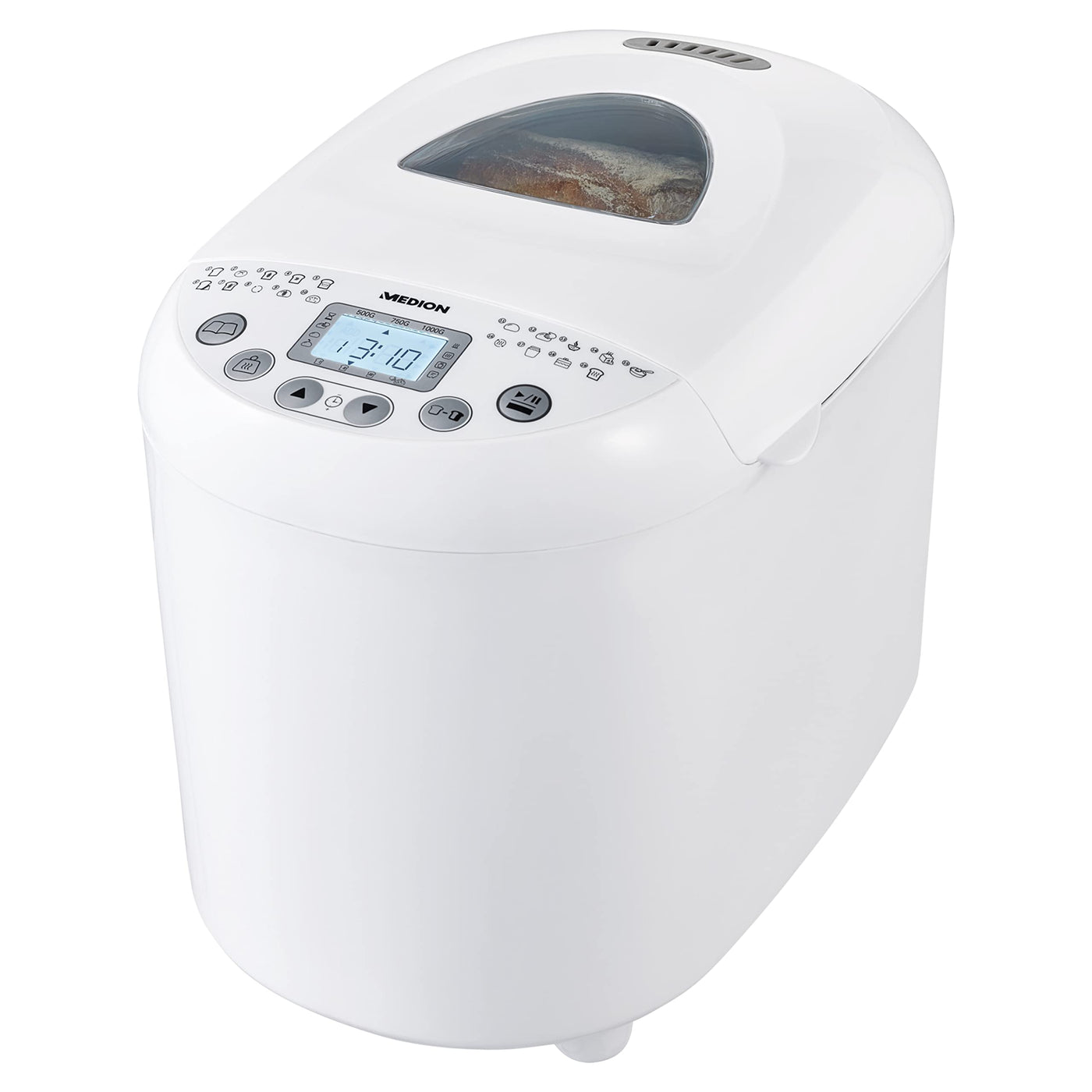 MEDION Brotbackautomat (Brotbackmaschine, 550 Watt, bis zu 1000g, 19 Backprogramme, 3 Bräunungsgrade, Warmhaltefunktion, Zeitvorwahl MD 11011)