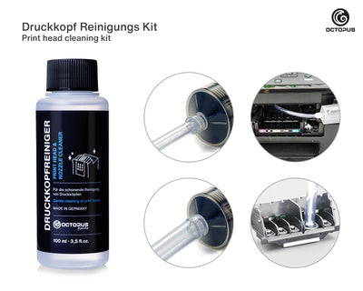 Octopus Düsenreiniger, Druckkopfreiniger kompatibel für Epson Druckköpfe mit Schlauchadaptern (100 ml)