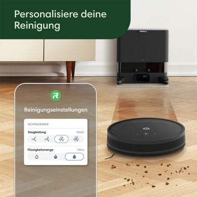iRobot Roomba Combo Essential Saug- und Wischroboter (Y0110), leistungsstarkes Saugen und Wischen, 3 Saugstufen, Spot-Cleaning, steuerbar über App, Tasten oder Sprache, Scharwz