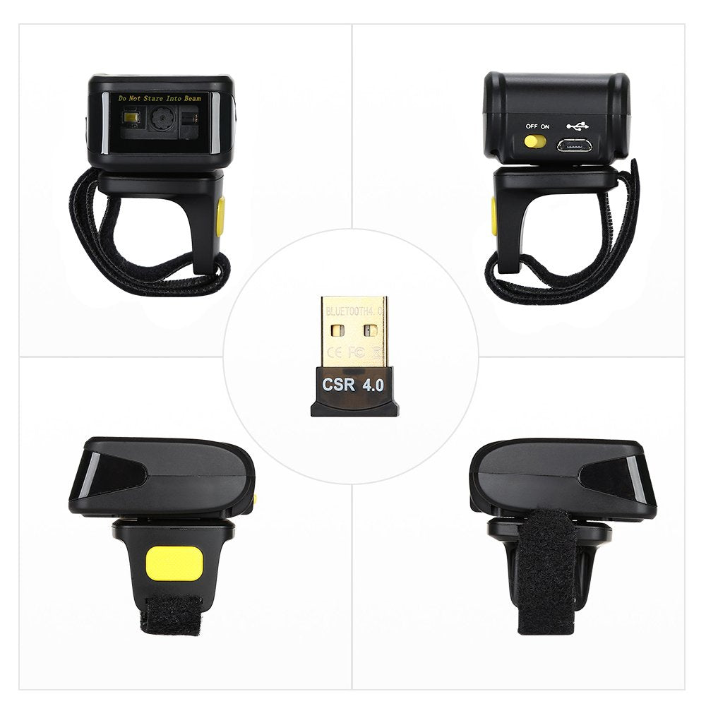 Tragbarer Ring 1D 2D QR-Barcode-Scanner, tragbarer drahtloser Finger-Mini-Barcode-Leser Kompatibel mit Windows, Mac OS, Android 4.0+, iOS-Unterstützung Scannen Sie QR PDF417 DataMatrix auf Bildschirm