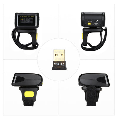 Tragbarer Ring 1D 2D QR-Barcode-Scanner, tragbarer drahtloser Finger-Mini-Barcode-Leser Kompatibel mit Windows, Mac OS, Android 4.0+, iOS-Unterstützung Scannen Sie QR PDF417 DataMatrix auf Bildschirm