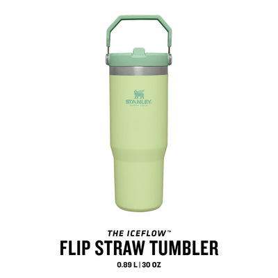 Stanley IceFlow Flip Straw Trinkflasche mit Strohhalm 0.89L - Thermosflasche Hält 12+ Stunden Kalt - Auslaufsicher - Trinkflasche Sport - Wasserflasche BPA Frei - Spülmaschinenfest - Citron