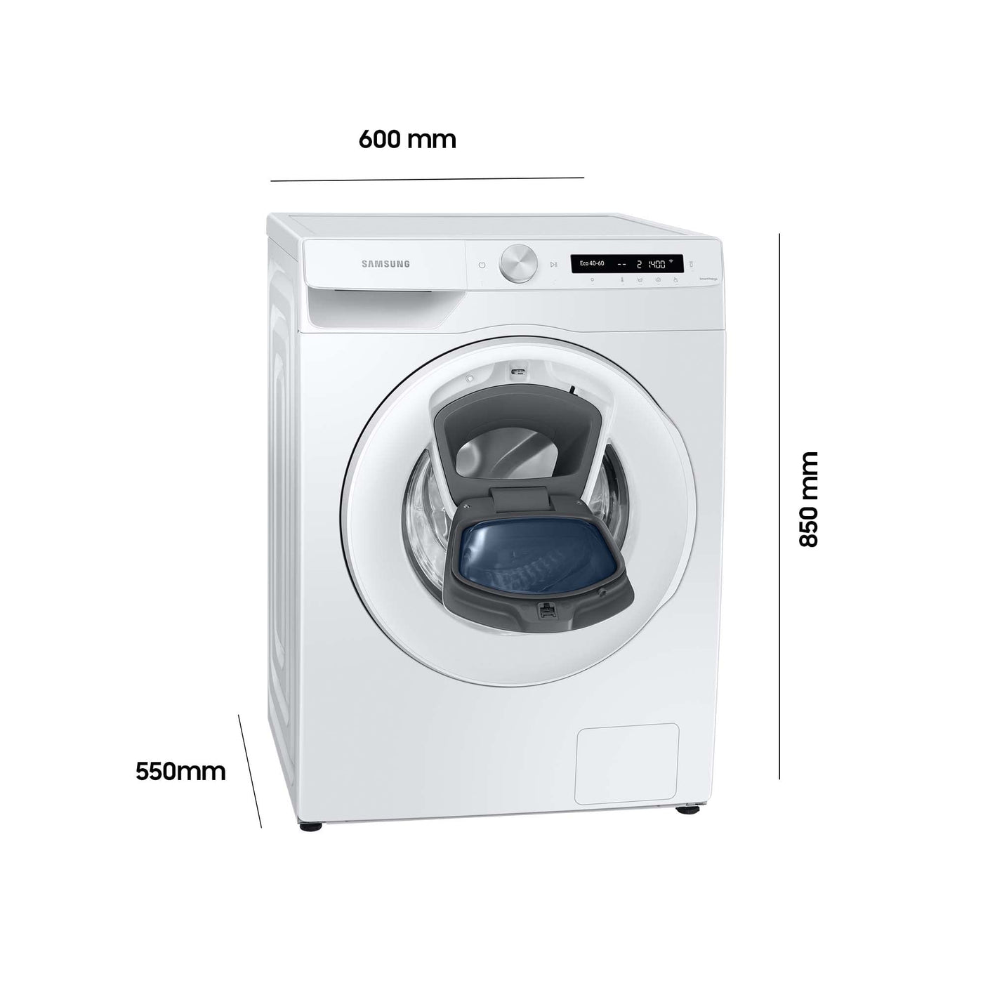 Samsung WW80T554ATW/S2 Waschmaschine, 8 kg, 1400 U/min, Ecobubble, AddWash, WiFi-SmartControl, Hygiene-Dampfprogramm, Weiß