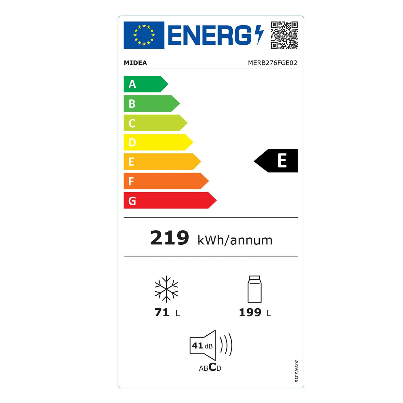 Midea MERB276FGE02A Kühl-/Gefrierkombination/180 cm Höhe/NoFrost/Doppelte Steuerung/Super-Kühlfunktion/219 kWh/Jahr/199L Kühlteil/71L Gefrierteil