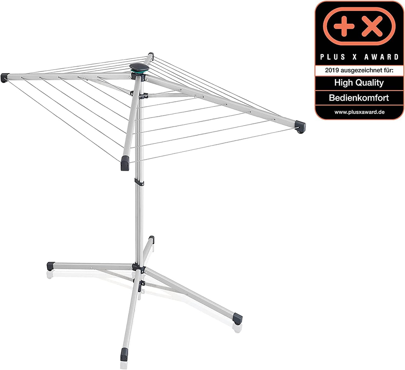 Leifheit Standwäschespinne LinoPop-Up 140, Wäscheständer mit vier Leinenarmen, platzsparender Standtrockner, selbststehende Wäschespinne, 14m Wäscheleine, Öffnung auf Knopfdruck, inkl. Schutzhülle