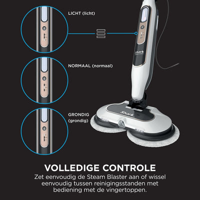 Shark Dampfreiniger, automatischer Dampfbesen mit Steam Blaster, 2 rotierende Power Pads, 3 Dampfstufen, desinfiziert, entfernt Flecken und Schmutz, für versiegelte Hartböden, weiß und grau S8201EU