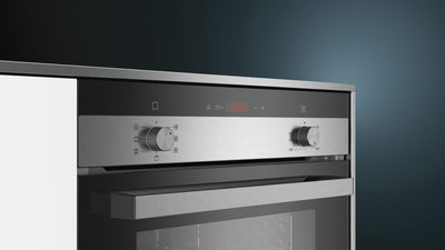 Siemens HB113FBS1, iQ100 Einbau-Backofen, 60 x 60 cm, Schwarz, Edelstahl, Schnellaufheizung, Gleichmäßig Bräunung durch 3D Heißluft, einfache Bedienung dank LED Display und versenkbarer Drehwähler