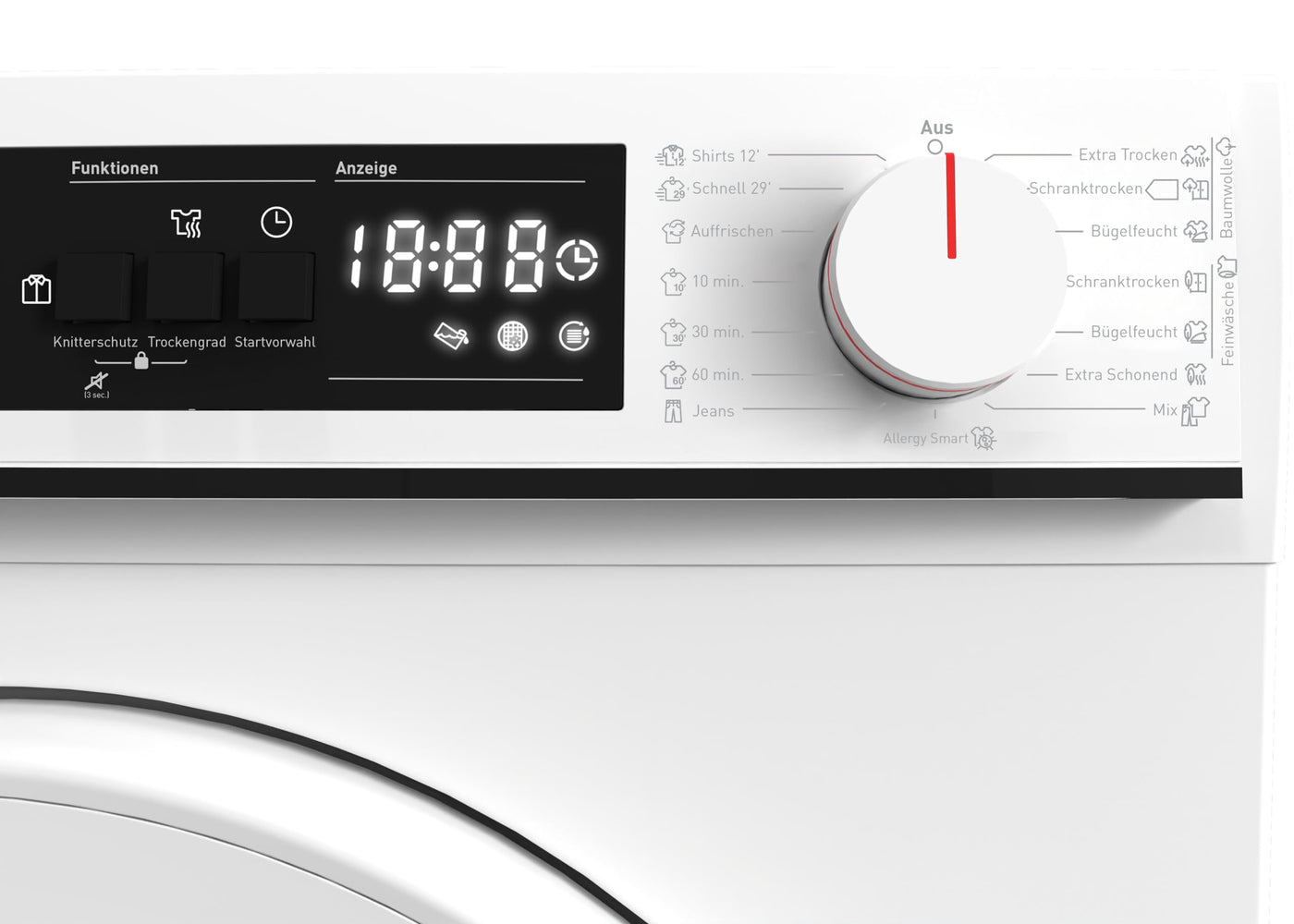 Sharp KD-NCA0S7PW9-DE Kondenstrockner Frontlader, 10 kg, 15 Programme, 29 Min. Kurzprogramm, Schontrommel, LED-Innenbeleuchtung, Kindersicherung, Weiß