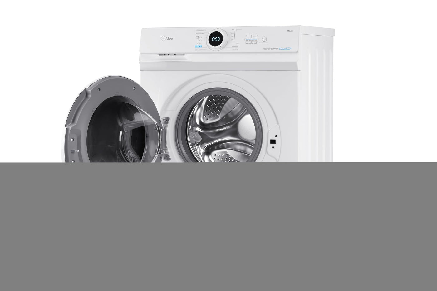 Midea MF10EW80B Waschmaschine / 8kg / 1400 U/Min/EEK A/Inverter Quattro Moto/Dampffunktion/Grosse Trommel/Slim Design/Nachlegefunktion/Kindersicherung/AquaStop, Weiß