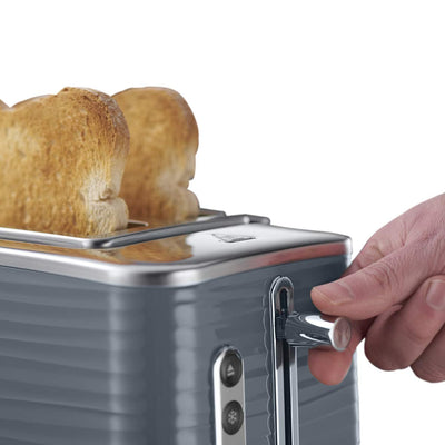 Russell Hobbs Toaster [für 2 Scheiben] Inspire Grau mit hochwertiger Hochglanz-Struktur (extra breite Toastschlitze, inkl. Brötchenaufsatz, 6 Bräunungsstufen + Auftau- & Aufwärmfunktion) 24373-56