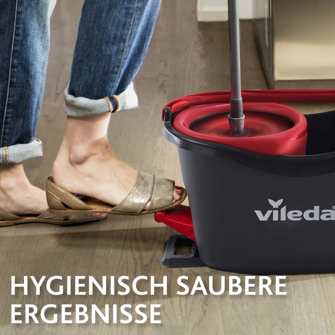 Vileda Turbo Wischmopp Komplett Set mit extra 2in1 Moppkopf, Bodenwischer mit Teleskopstiel, 2 Mikrofaser Moppköpfe mit Kraftfasern und Eimer mit Powerschleuder, schnell und reinigungsstark