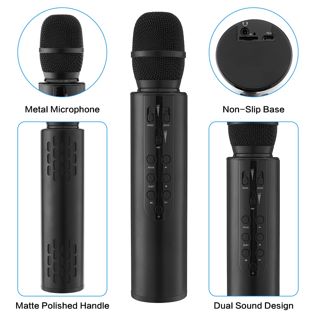 Aceshop Karaoke Drahtloses Mikrofon Tragbares Handheld-Bluetooth-Lautsprechermikrofon, Drahtlose Mikrofone Karaoke-Maschine Heim-KTV-Player Kompatibel mit Android- und iOS-Geräten für Party/Gesang