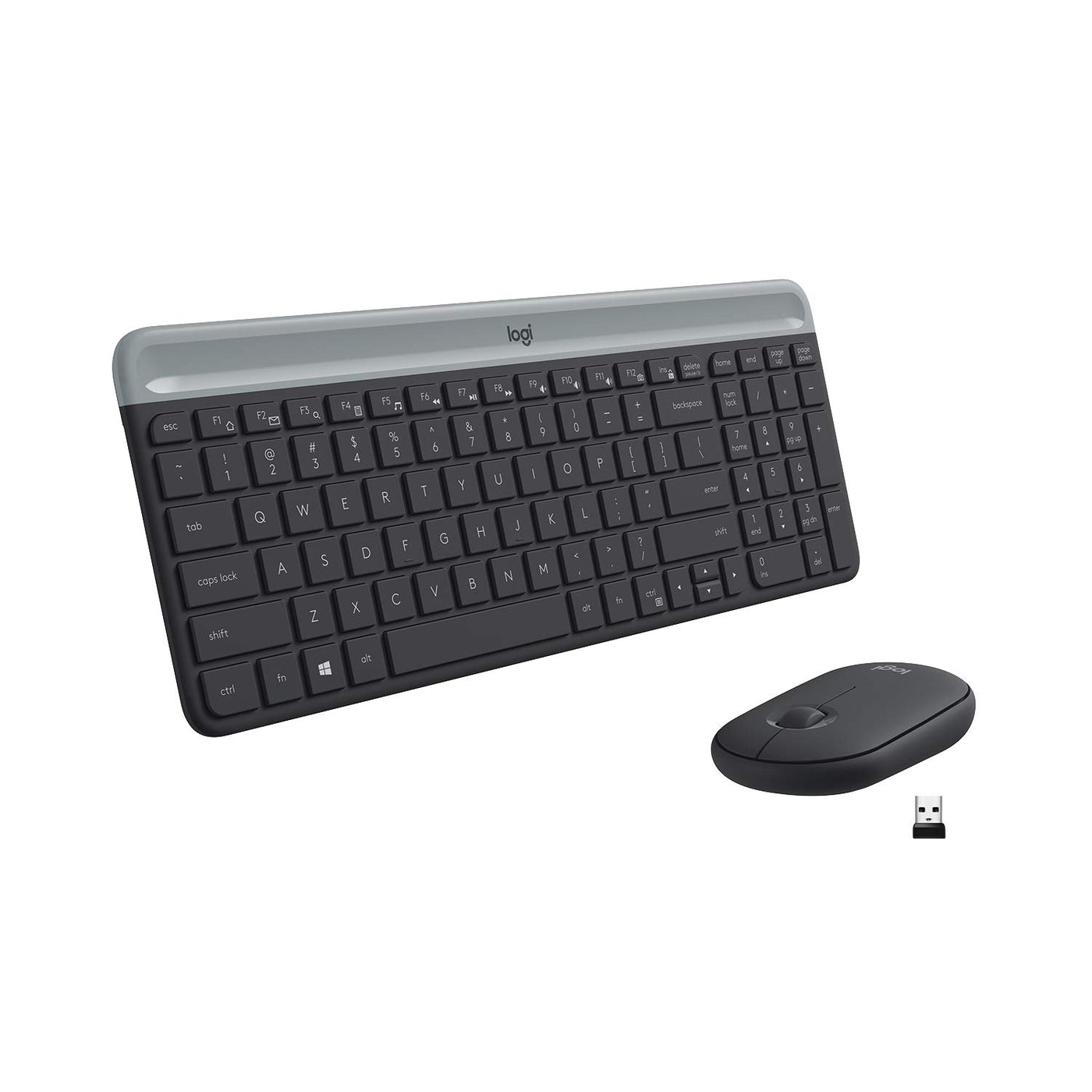 Logitech MK470 Slim Combo Kabelloses Tastatur-Maus-Set, 2.4 GHz Verbindung via Nano-USB-Empfänger, 10m Reichweite, 18-Monate Batterielaufzeit, PC/Laptop, Skand. QWERTY-Layout - Graphit