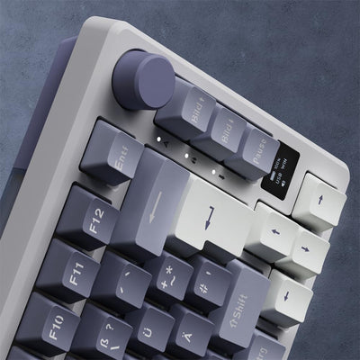 RK ROYAL KLUDGE M75 Gaming Tastatur kabellos 75% TKL Mechanische Tastatur RGB 2,4 GHz Wireless/Bluetooth/USB-C QWERTZ mit OLED-Smart-Display und Knopf Hot Swappable Roter Schalter, Lavendelviolett