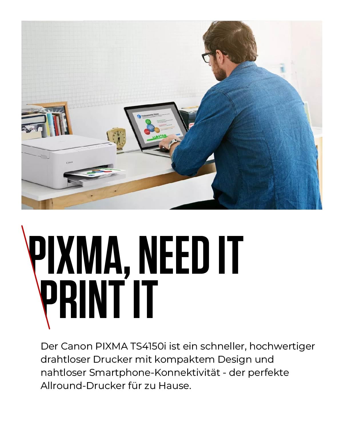 Canon PIXMA TS4150I -WLAN-Multifunktionsdrucker mit Papierkassette und Frontbedienung & Duplexdruck | Kabelloses Drucken vom Smartphone leicht gemacht PIXMA Print Plan kompatibel