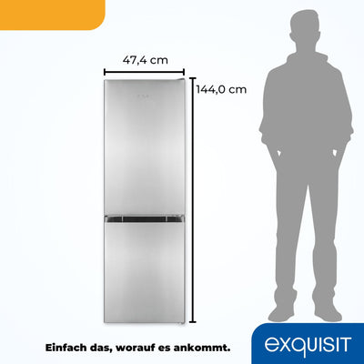 Exquisit Kühl-Gefrierkombination, Kühlschrank mit Gefrierfach, 4-Sterne-Gefrieren, 157 Liter, Alarm-Funktion, Schnellkühlen, KGC5231-60-E-050C inoxlook