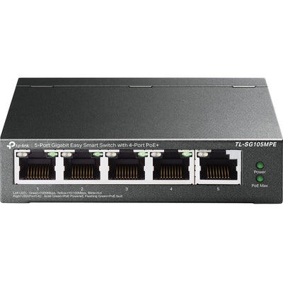 TP-Link TL-SG105MPE 5 Port Managed PoE Switch mit 4 PoE+ Ports (120 Watt, IEEE-802.3af/at PoE,lüfterlos, Plug-and-Play, Robustes Metallgehäuse) Schwarz