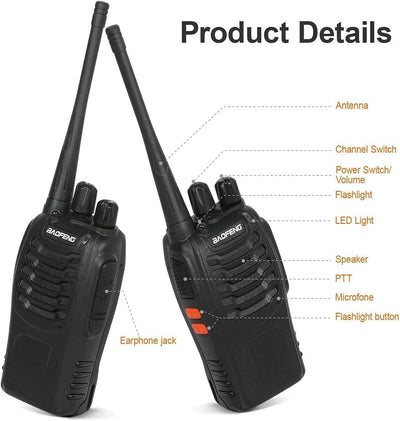 Walkie Talkie 16 KanäLe CTCSS/DCS FM, 1500 MAh Batterie, Max. GespräChsreichweite 5 Km, ProfifunkgeräT Mit Freisprecheinrichtung