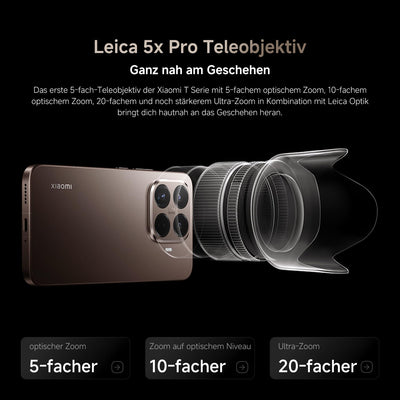 XIAOMI 15T Pro, Smartphone 12+512GB, 6,83" 144Hz augenschonendes Display, MediaTek Dimensity 9400+, 50MP Leica 5X Pro Teleobjektiv, 5500mAh, Moka Braun, 2Jahre Garantie