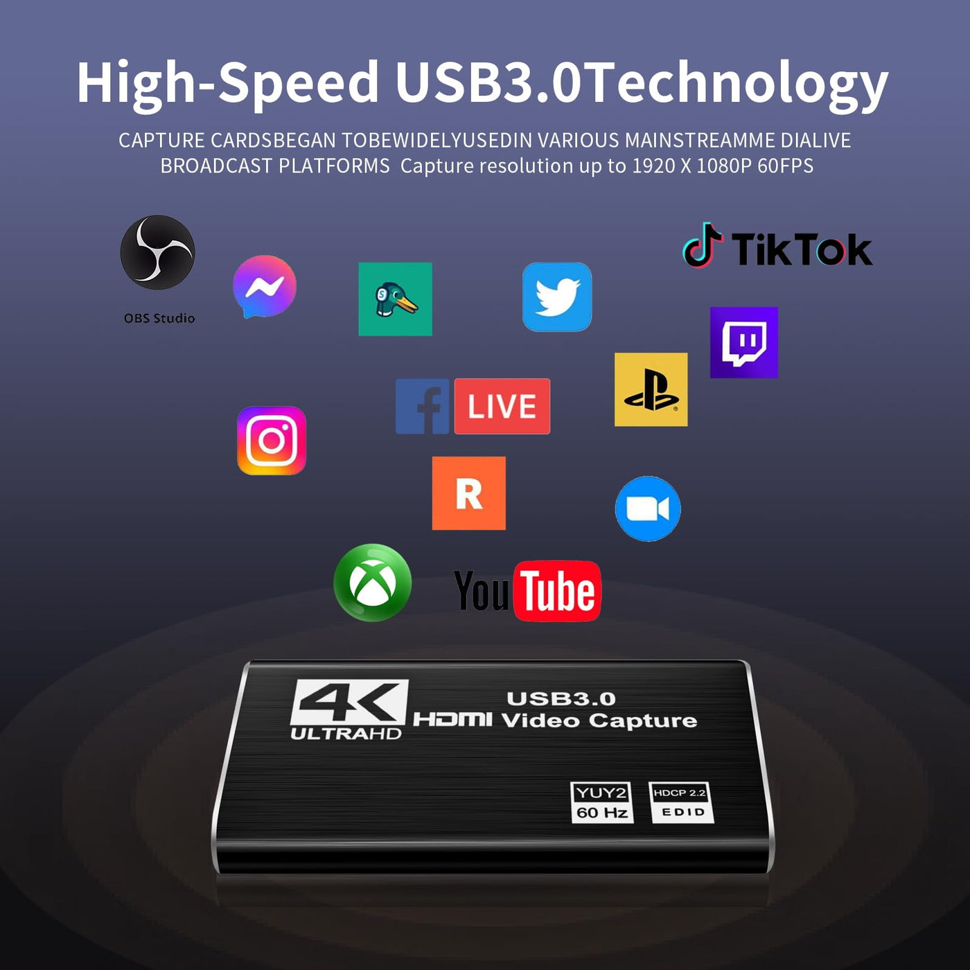 XIIXMASK Video Capture Card, Audio Video Capture Card, USB 3.0 Capture Card 4K HDMI Loop-Out, 1080P 60FPS/2K 30FPS Videospiel-Capture für Streaming, funktioniert für PS5/Switch/Kamera/PC/OBS