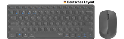 Rapoo 9600M kabelloses Tastatur-Maus Set Wireless Deskset 1300 DPI Sensor wiederaufladbarer Akku flaches Aluminium Design DE-Layout QWERTZ PC & Mac - dark grey