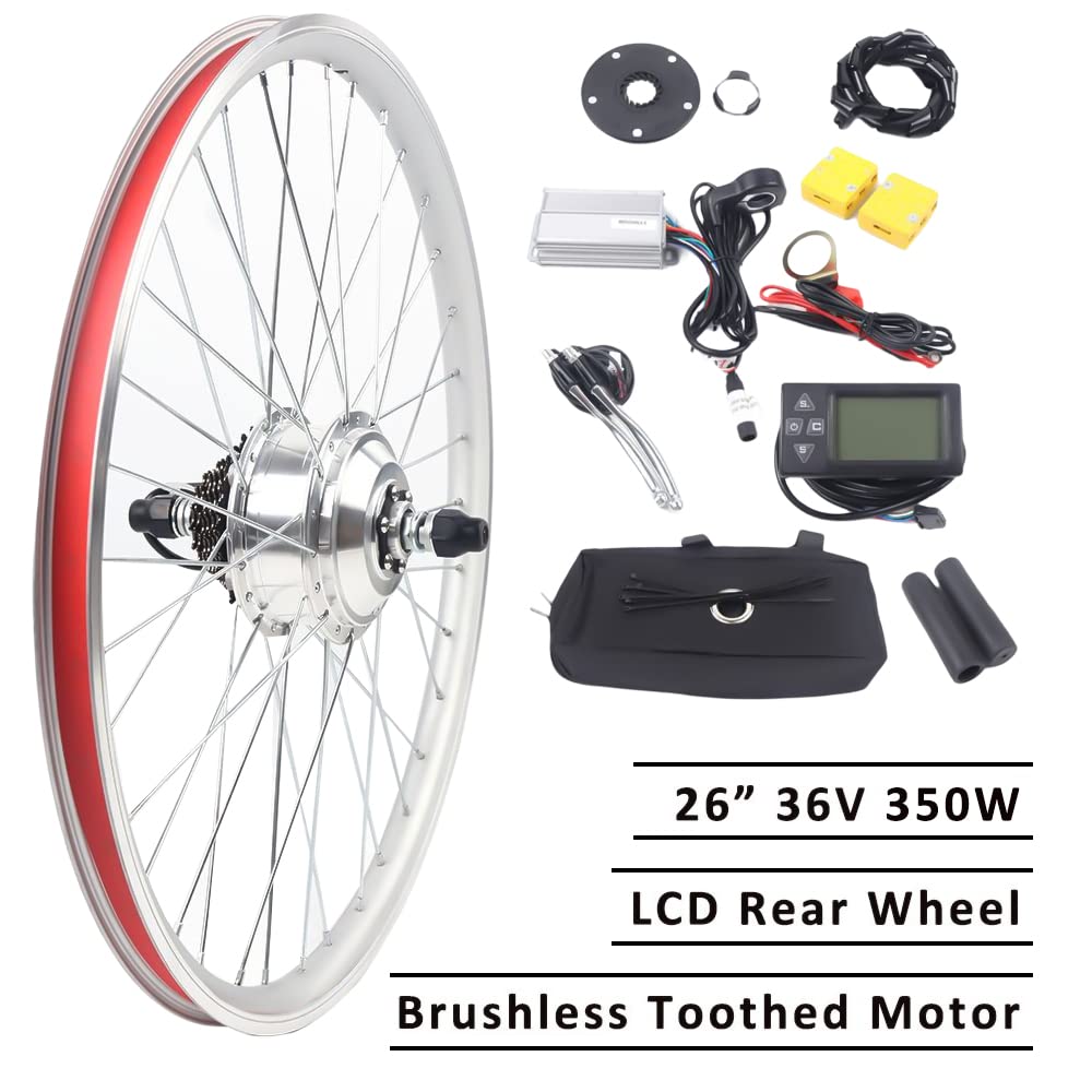 Donened - 26 Zoll 36V 350W Ebike Umbausatz, 35km/h Heckmotor Ebike Kit, Elektrofahrrad Umbausatz V-Bremse & Scheibenbremse mit LCD Anzeige (A)