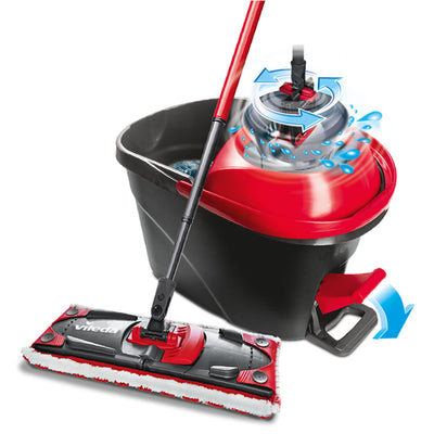 Vileda Ultramax Turbo 2in1 Bodenwischer Komplett Set, Wischmopp mit Teleskopstiel, Mikrofaserbezug und Eimer mit Powerschleuder, für alle Hartböden, Stiellänge 75-130cm, Eco-Verpackung