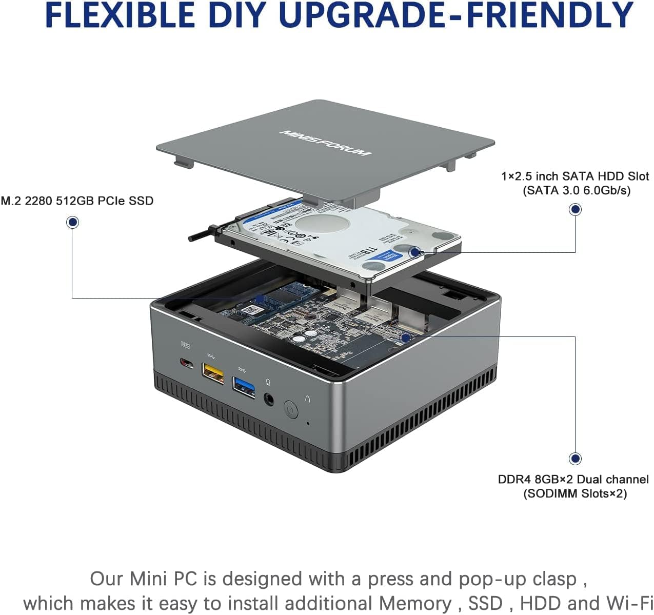 MINIS FORUM Mini PC, UM350 16 GB DDR4 / 512 GB SSD AMD Ryzen 5 3550H Prozessor Mini Desktop Computer, HDMI-DP- USB C- Anschluss, Radeon Vega 8 Graphics,USB 3.1