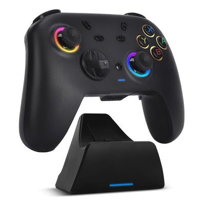 DoJoZone PC Controller Wireless mit Ladestation, Switch Pro Controller mit Hall Effekt Joystick (Kein Drift) Hall Trigger, 7 RGB Licht, 2.4G Gaming Controller für PC Windows/Switch/OLED/Lite/Steam