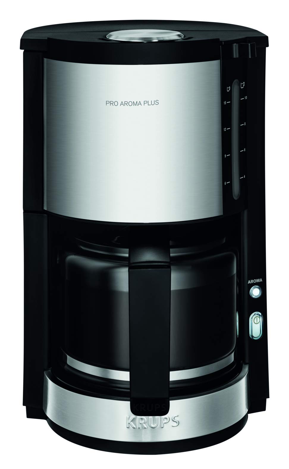 Krups KM3210 Proaroma Plus Filterkaffeemaschine | 10 Tassen | 1100 Watt | Schwarz mit Edelstahlapplikationen & F20342 Kaffeemühle und Gewürzmühle in Einem 75g Füllmenge Schwarz