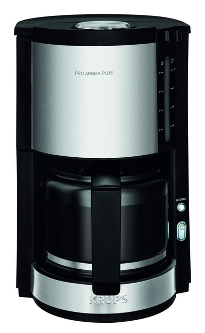 Krups KM3210 Proaroma Plus Filterkaffeemaschine | 10 Tassen | 1100 Watt | Schwarz mit Edelstahlapplikationen & F20342 Kaffeemühle und Gewürzmühle in Einem 75g Füllmenge Schwarz