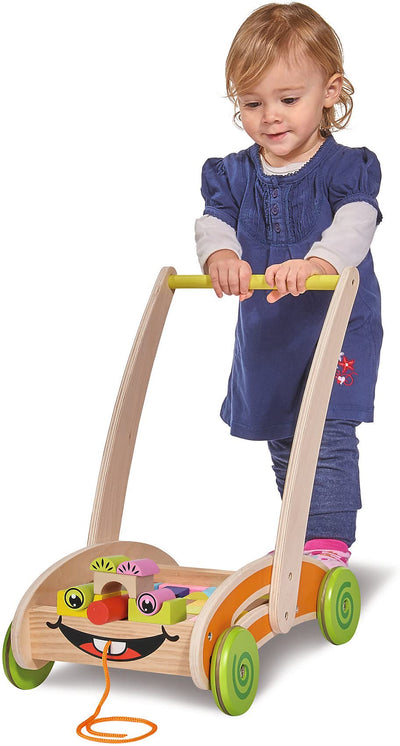 Eichhorn 100001833, Spiel- und Lauflernwagen - teilmontiert - mit 35 bunten Bausteinen aus Holz - 39 x 26 x 48 cm