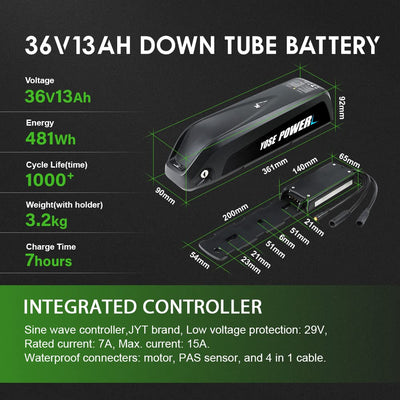YOSE POWER Ebike Umbausatz 36V250W 26" Heckmoter Elektrofahrrad Conversion Kit 26'' für Steckritzel Cassette mit Integrierte Controller 36V13Ah Batterie