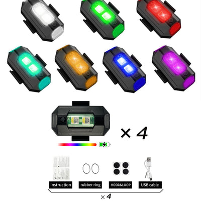 4 Stück Strobe Drone Light 7 Farben Led Aircraft Strobe Lights USB-Aufladung Mini-Drohnen-Blitzlichter Strobe Drone Light LED für Drohne Licht Blitzlicht